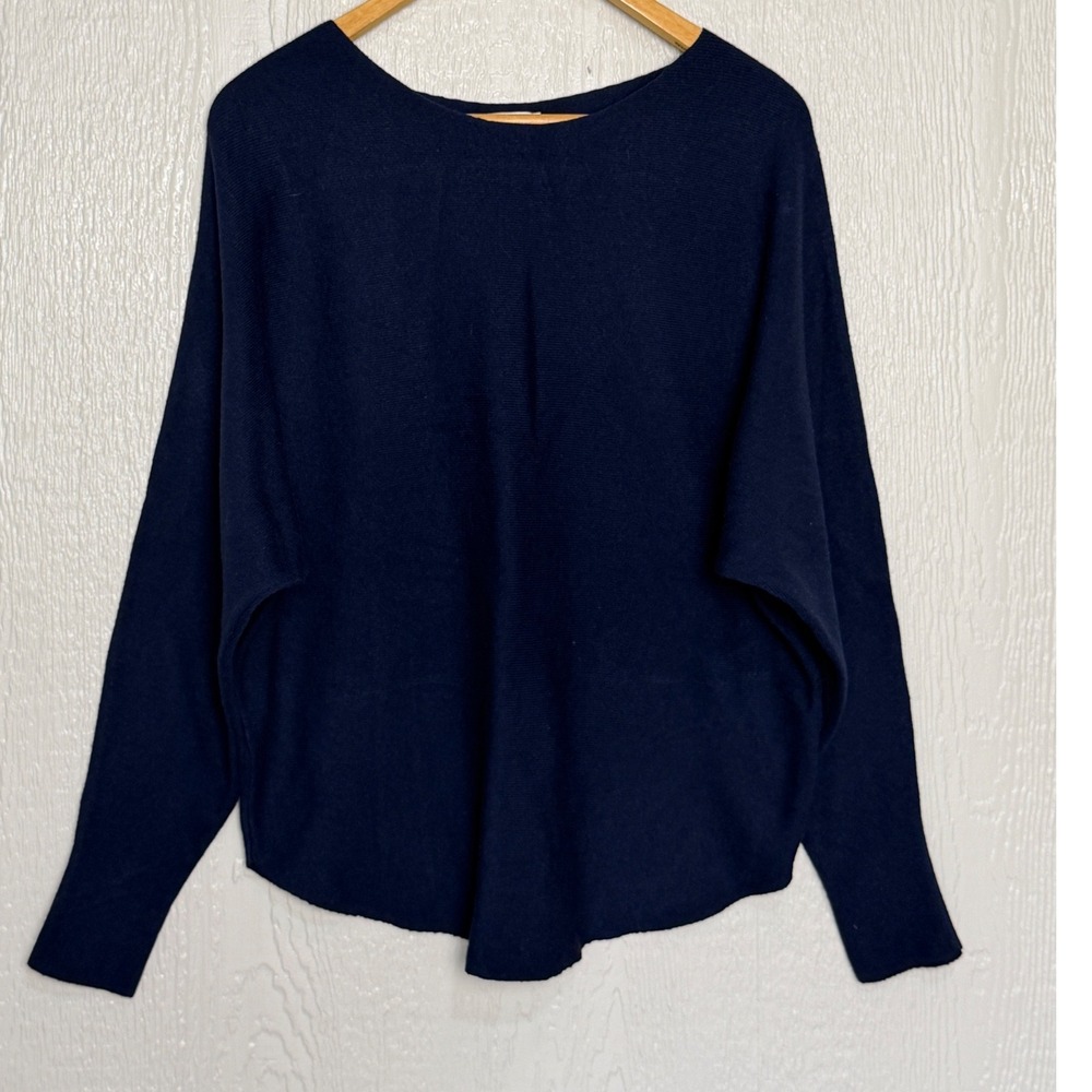 Vila Milano Womens Navy Blue Dolman Sleeve Boat Neck Knit Sweater Size L